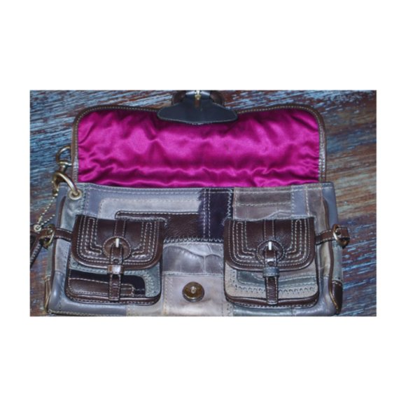 RARE Coach Legacy Over Sized Leather Patchwork Haircalf Clutch - Picture 3 of 6